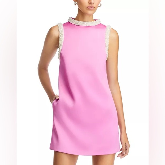 NWT Self-Portrait Pearl Trim Satin Mini Dress Sz US 2 - Picture 7 of 9